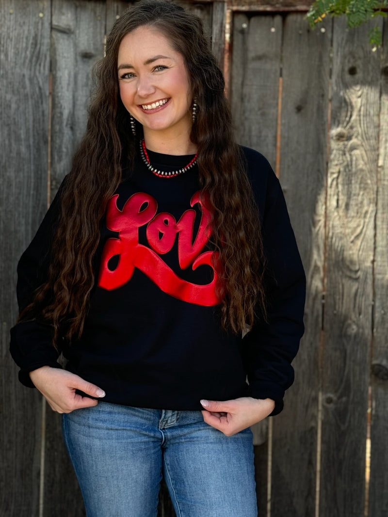 Love in Metallic Red Puff Sweatshirt