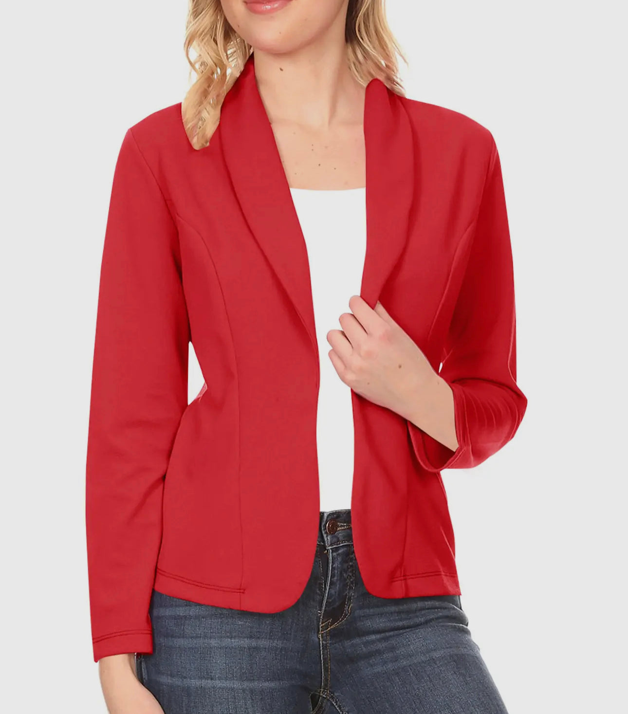 Red Casual Solid Fitted Blazer