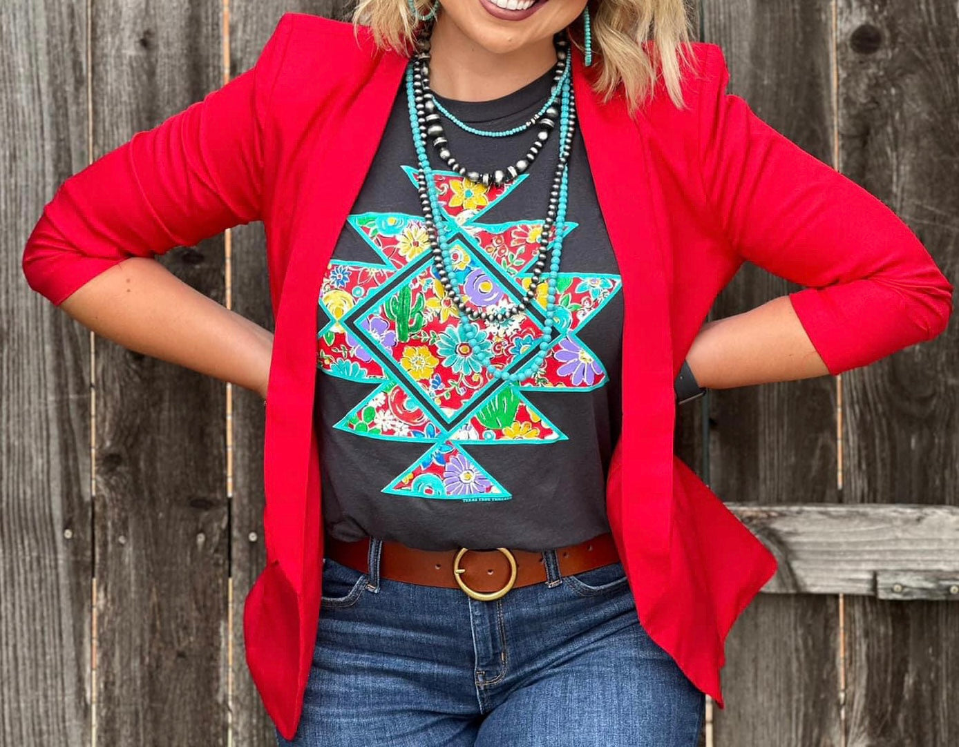 Barb’s Red Floral Aztec Tee