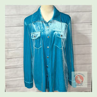 Velvet Button Down | Turquoise