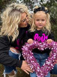 Love in Metallic Pink Puff on Youth Sweatshirt