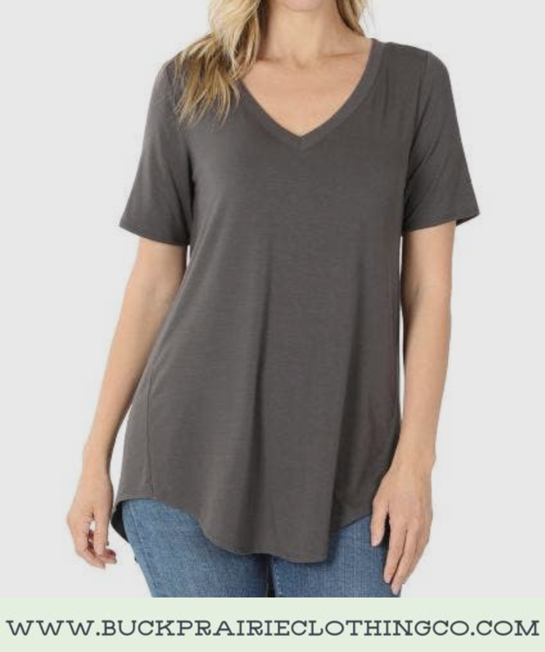 V Neck Luxe Tee - Ash Gray