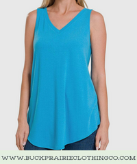 Loose Fit V Neck Tank - Deep Sky