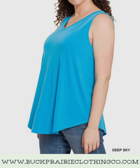 Loose Fit V Neck Tank - Deep Sky