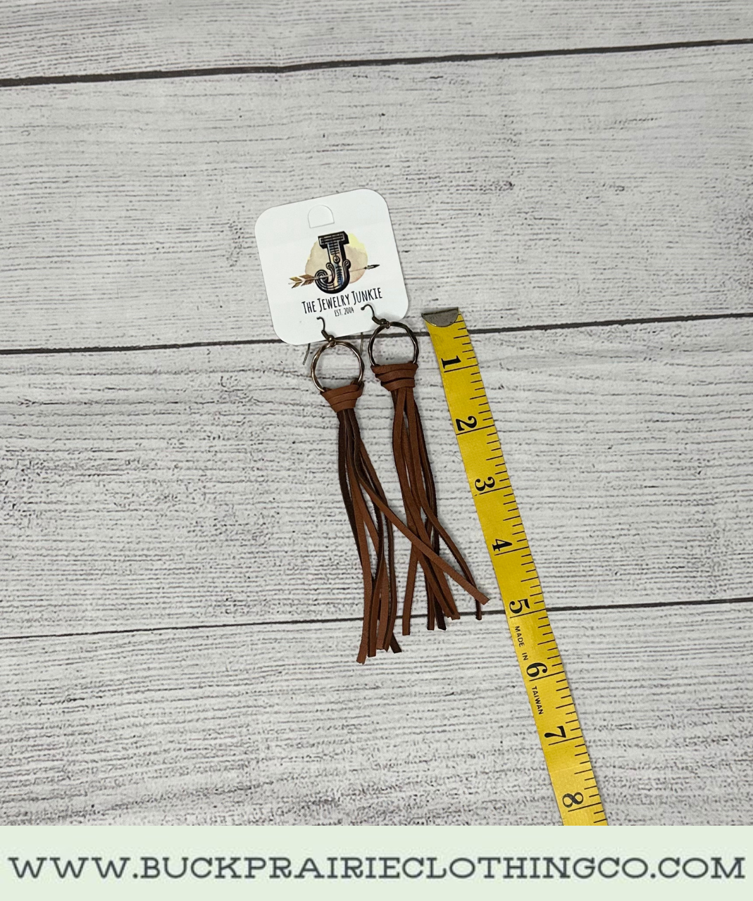 Genuine Leather Tassel Earrings-Saddle Brown